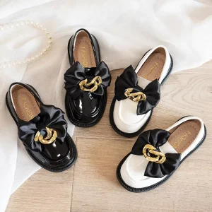 Flat Kids Children’s Shoes Designer Fashion Style White Black Leather Teenager Girl School Dress Shoes for Party