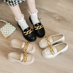 Flat Kids Children’s Shoes Princess Beautiful Teenager Girls Black Leather Uniform Dress Shoes