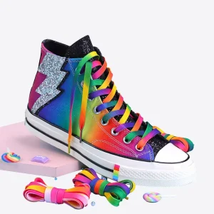Flat Rainbow Color Shoe Laces Casual Canvas Shoes Colorful Shoelace Print Gradient Sneaker Laces Kids Adult Unisex