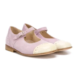Flat Sole Classic Girl Shoe Contrast Toe Lilac and Yellow Kids Leather Shoes Buckle Fastening Smart Shoes for Girls