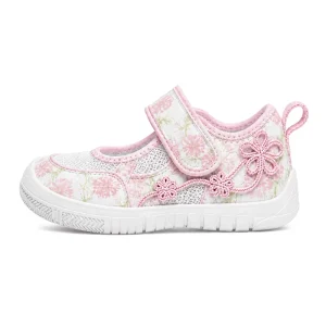 Floral Embroidered Canvas Toddler First Walkers Hook Loop Breathable Mesh Kids Casual Learning Shoes