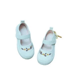 Floral Embroidered Casual Sneakers for Toddler Girls Kids Leather Breathable Anti Slip Summer & Winter Spring Fashion