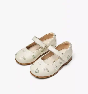 Floral Embroidered Leather Ballet Flats for Little Girls Mary Jane Ballerina Shoes with Anti-Slippery Feature for Summer Spring