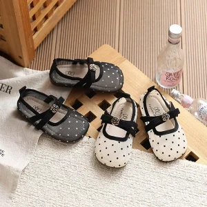 Flower Cute Style Princess Girls’ Sandals Summer French Polka Dot Mesh Shoes