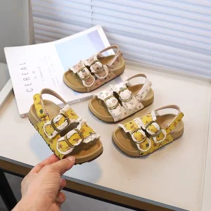 Flower Pattern Baby Girls Beach Shoes Rubber Soft Sole Children’s Summer Footwear Lace Design Kid Outdoor Cute Sandals