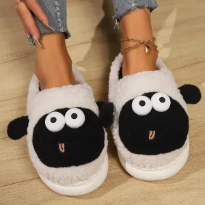 Fluffy Slippers Warm Black Round Toe Children’s Cotton Led Slippers For Summer Boys And Girls Non slip Rainbow Autumn