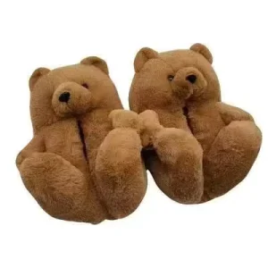Fluffy Warm Kids Lady Size Teddy Bear Shape Animal Cartoon Winter Indoor Soft Slipper Shoes