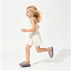 Fluorescent Green Crystal Sandals Toddler Closed Toe Woven Jelly Shoes Kids Adjustable Magic Tape Beach Sandals