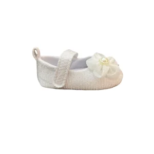 Fluorescent Sand Premium Embroidered Bow White Satin Infant Shoes for Newborn Princess Dress up