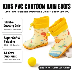 Foldable Drawstring Cuff Toddler Rain Boots Soft Splash Proof Anti Slip Sole Kids Puddle Boots Kids wellies Children gumboots