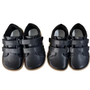 For CHOOZII Custom Genuine Leather Boys School Shoes for Kids Black with Black Toe Protection Light for Winter &