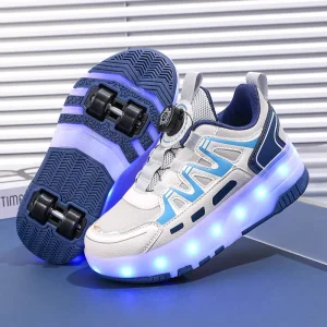 Four-Wheel Leather Roller Skates for Boys Girls Explosive Wheel Design TPR Sole Running Kids Sport Shoes