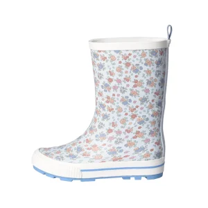 Fresh Light Blue Flower Printing Kids Rubber Gumboots Outdoor Muddy Light Weight Rubber Rain Boots