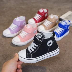 Full Size Children’s Lightweight Breathable High Top Canvas Casual Shoes Rubber Outsole for Girls and Boys Sneakers