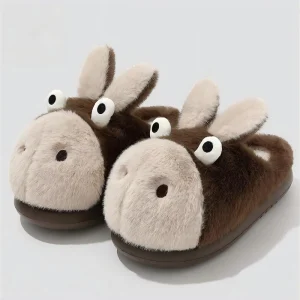 Funny Warm Winter Cute Animal Plush Cartoon Donkey Slippers for Women Men