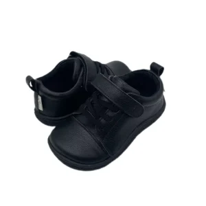 Genuine Leather Boys School Shoes for Kids Black with Black Toe Protection Light for Winter