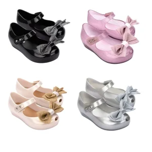 Girl Jelly Flat Shoes for Summer Outdoor Family Matching Shoes Big Size Children Bow Design Jelly Shoes