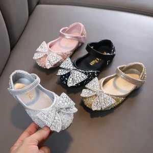 Girl Princess Performance Dance Shoes for Spring Summer Single Shoe Square Mouth Butterfly Design Lace-Up Closure Type