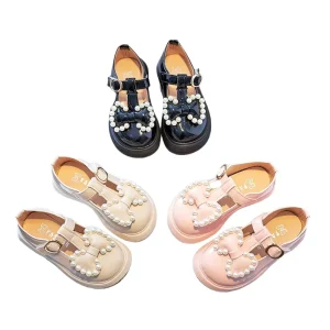 Girl Princess Shoes Bow Pearl Small Leather Shoes Little Girl Retro Single Shoes Spring and Autumn New Style