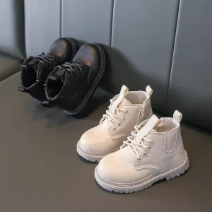 Girl Soft Sole Leather Boots Low Barrel Short Kids Non slip Wear resistant Trend Children Fashion Lace up Outdoor Boots