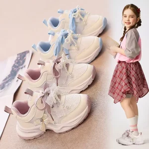Girls All season Sports Shoes Soft Soles Double layer Mesh Comfort Lacing Breathable Bow Design