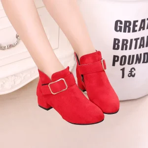 Girls Ankle Boots High heeled Princess Chic Fashion Children Boots High Heels Classic Soft Flock Fabric Kids Party Wedding Boots