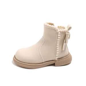 Girls’ Ankle Flat Boots Short Winter Princess Warm Lining Leather Upper