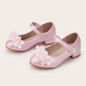 Girls’ Ankle Princess High Heel Shoes With PU Upper Rubber Outsole Solid Color Children Party and Dance Shoes