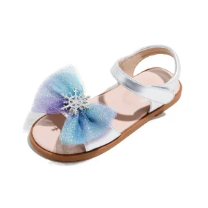Girls Ankle-wrap Sandals Buckle Strap Back Strap PU Upper Princess Style Snowflake Bow Summer Shoes Kids