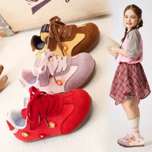 Girls’ Autumn New Lace-up Flower Shoes Soft PVC Outsole Lightweight Casual Korean-style Sports Shoes Kids Thin All-match