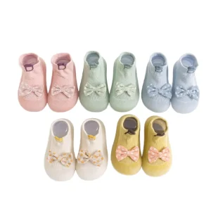 Girls Baby Toddler Sock Shoes Soft Sole 3D Bow Anti Slip Knitted Eco-Friendly & Breathable Rubber Sole