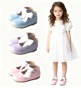 Girls’ Ballet Flats Bowknot Mary Jane Shoes Little Bows Design PU Leather Slip On Dress Shoes Girls