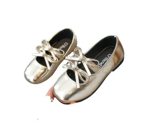 Girls Ballet Princess Leather Performance Dress Shoes Bow Leather Design Square Toe Children’s Shoes