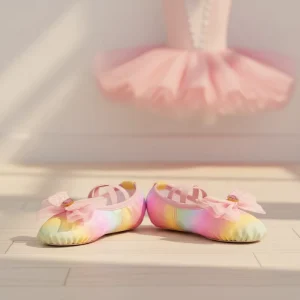 Girls Ballet Shoes Glitter Split Sole Dance Slippers Toddler Kid Practice Shoes Gradient Pink Purple Flat Heel Leather Upper