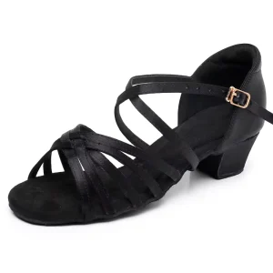 Girls Ballroom Salsa Latin Dance Shoes for Kids Children Soft Satin Upper Leather Outsole