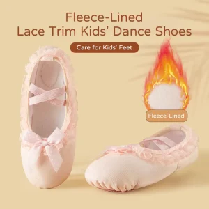 Girls’ Basic Ballet Training Shoes Lace Trim Winter Fleece Lined Dance Shoes Custom Breathable Comfortable