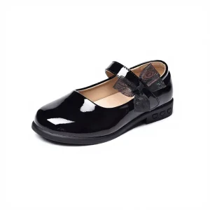 Girls Black Leather School Shoes Premium Quality Mary Jane Shoes with Bow Decoration for Kids School and Parties