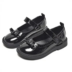 Girls Black Mary Jane School Shoes Hook & Loop Closure Lightweight Durable Kids School Uniform Shoes