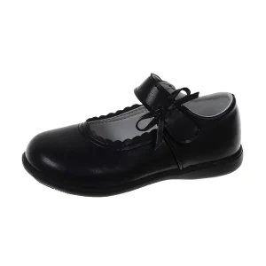 Girls Black Mary Jane School Shoes Magic Tape Bow Decor Comfort Uniform Leather Upper Breathable Lightweight Fashion Trend
