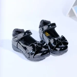 Girls Black School Shoes Formal Girls Glossy Patent Leather Bow Children’s Stylish Dress Shoes