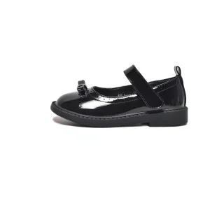 Girls Black Shiny School Shoes Bowknot Mary Jane Premium Leather Kids Student Dress Shoes