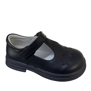 Girls Black T Strap Dress Slip On Flat School Shoes PU Upper Rubber Midsole Adjustable Strap Comfortable Customizable Size