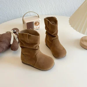 Girls Boots Kids Autumn Winter Shoes New Plush Soft Sole Short Boots Khaki PU Shoes