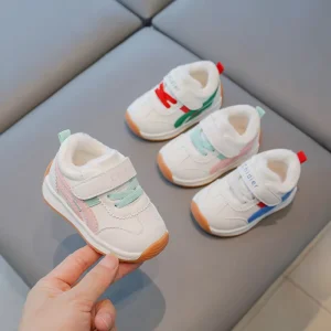 Girls Boys Kids Ankle Lightweight Casual Walking Running Sneakers Winter Short Pile Lining HOOK&LOOP Closure 4 6Y Hard Wearing