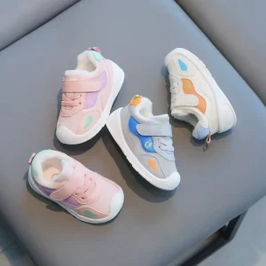 Girls Boys Kids Patchwork Sneakers Lightweight Casual Walking Tennis Shoes Four Seasons Short Pile Lining HOOK&LOOP Closure