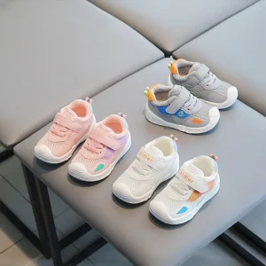 Girls Boys Kids Running Shoes Sneakers Hook Loop Closure Lightweight Breathable Mesh Upper Four Seasons Casual Walking Shoes