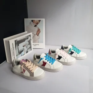 Girls Boys Korean Style Pearl Embellished Star Sneakers Loafers White Polyurethane Upper Non Slip Wear Resistant