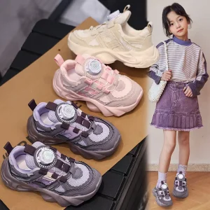 Girls’ Boys’ Spring Autumn Sports Shoes Middle Large Size Mesh Breathable Lace Fashion Casual Style Swivel Buckle Button Torre