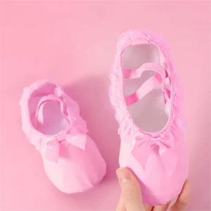 Girls Canvas Kid Beautiful Pink Shoes Lace Bow Dancing Cute Ballet Shoes Dance Shoes Girls Ballet Dance Shoe