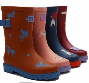 Girls Cartoon Fly Horse Printed Rubber Ankle Half Rain Boots for Kids
